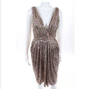 Badgley Mischka Gold Sequined Dress Size 4